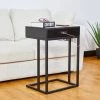 26 in.H Black Modern Industry Metal/Wooden "C" Side & End Table With 2 USB Charging Ports - Oak Melamine by Glitzhome