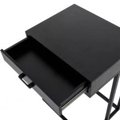 26 in.H Black Modern Industry Metal/Wooden "C" Side & End Table With 2 USB Charging Ports - Oak Melamine by Glitzhome -Deals Glitzhome Store black glitzhome c tables 2001100023 76 1000