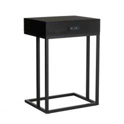 26 in.H Black Modern Industry Metal/Wooden "C" Side & End Table With 2 USB Charging Ports - Oak Melamine by Glitzhome -Deals Glitzhome Store black glitzhome c tables 2001100023 fa 1000