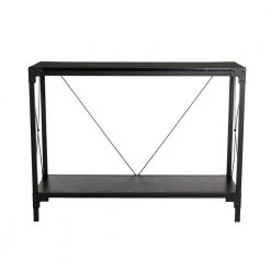43.25 in. L Rectangle Black Modern Industry Metal/Wooden Brown Console Table - Oak Melamine by Glitzhome -Deals Glitzhome Store black glitzhome console tables 2001100021 1f 1000