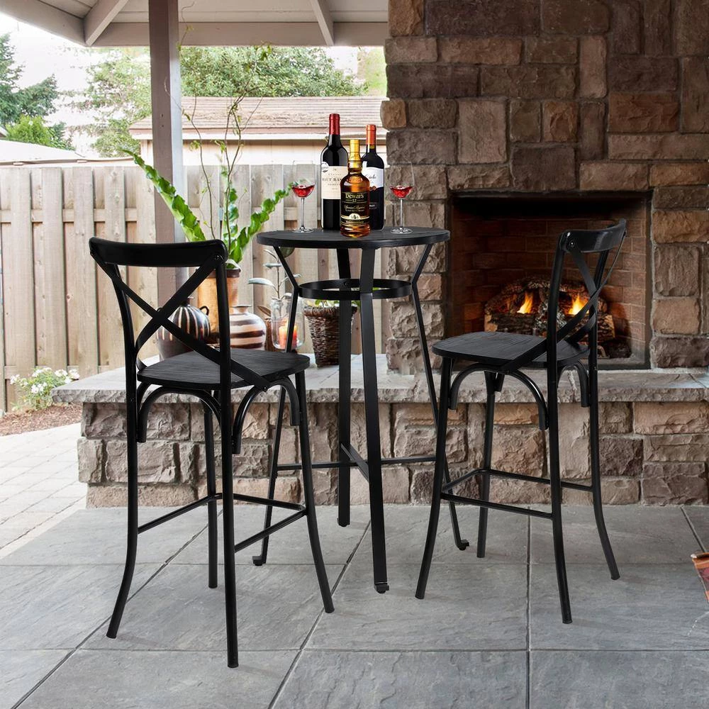 3-Piece Black Pub Table and Bar Chair Set by Glitzhome 10 3-Piece Black Pub Table and Bar Chair Set by Glitzhome - Image 8