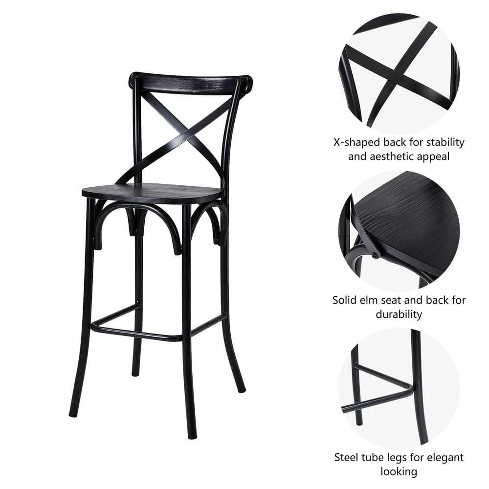 3-Piece Black Pub Table and Bar Chair Set by Glitzhome 7 3-Piece Black Pub Table and Bar Chair Set by Glitzhome - Image 5