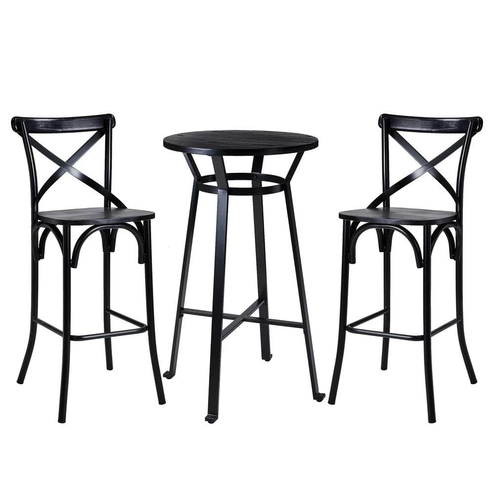 3-Piece Black Pub Table and Bar Chair Set by Glitzhome 3 3-Piece Black Pub Table and Bar Chair Set by Glitzhome