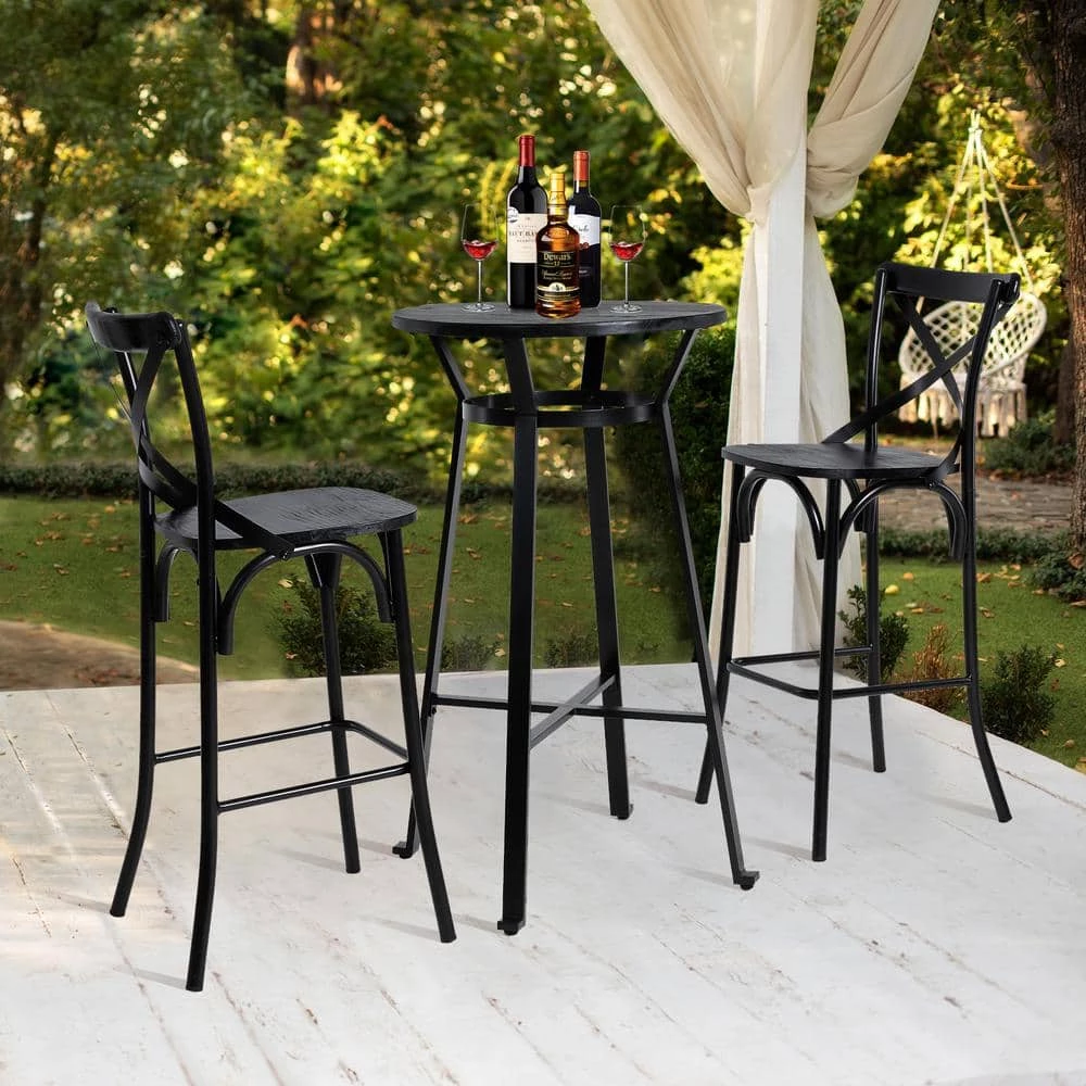 3-Piece Black Pub Table and Bar Chair Set by Glitzhome 5 3-Piece Black Pub Table and Bar Chair Set by Glitzhome - Image 3