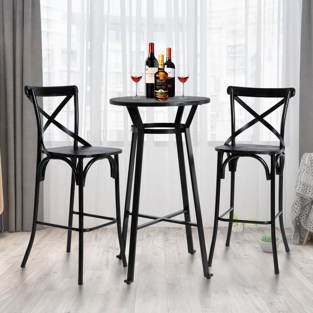 3-Piece Black Pub Table and Bar Chair Set by Glitzhome 4 3-Piece Black Pub Table and Bar Chair Set by Glitzhome - Image 2