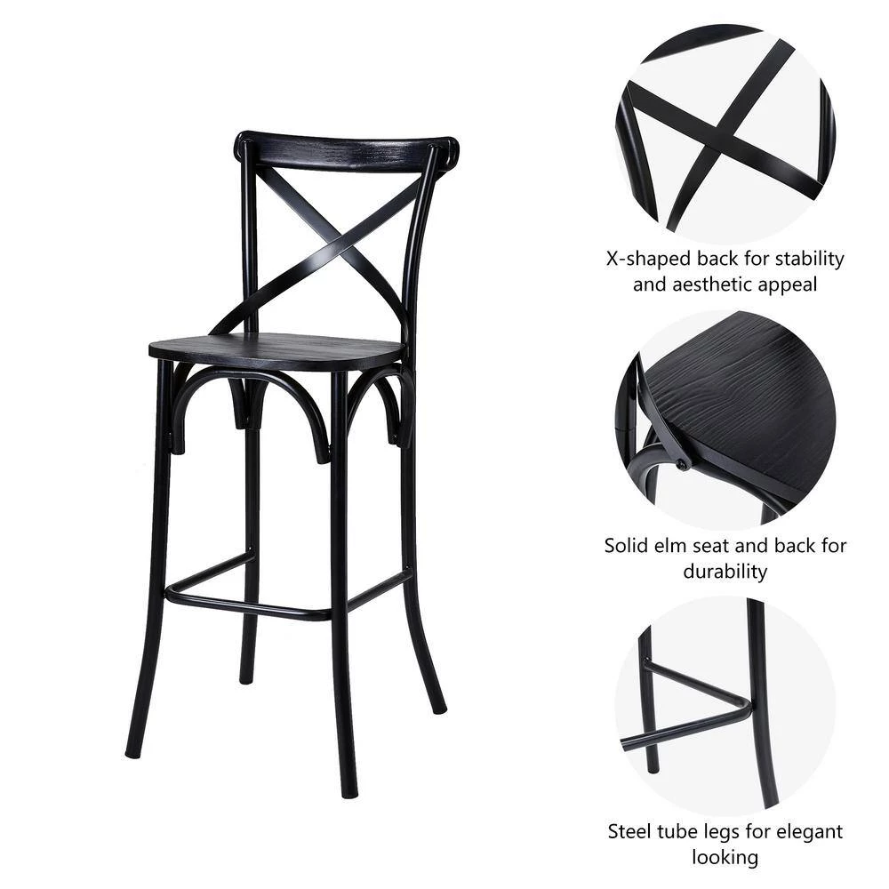 3-Piece Black Pub Table and Bar Chair Set by Glitzhome 7 3-Piece Black Pub Table and Bar Chair Set by Glitzhome - Image 5