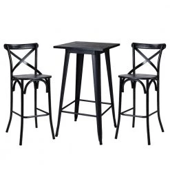 3-Piece Black Pub Table and Bar Chair Set by Glitzhome