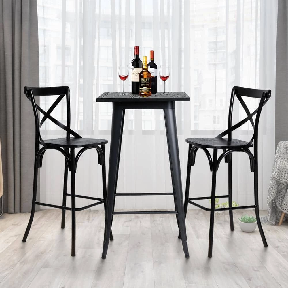 3-Piece Black Pub Table and Bar Chair Set by Glitzhome 4 3-Piece Black Pub Table and Bar Chair Set by Glitzhome - Image 2