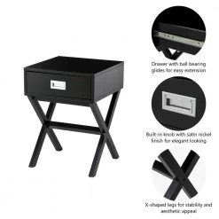 21.85 in. Black Modern Shape x-Side Table with Drawer by Glitzhome -Deals Glitzhome Store black glitzhome end side tables 2001200009 1f 1000