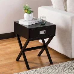 21.85 in. Black Modern Shape x-Side Table with Drawer by Glitzhome -Deals Glitzhome Store black glitzhome end side tables 2001200009 31 1000