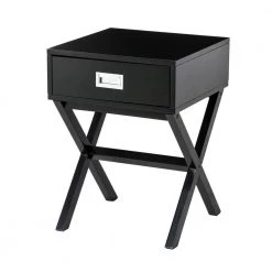 21.85 in. Black Modern Shape x-Side Table with Drawer by Glitzhome