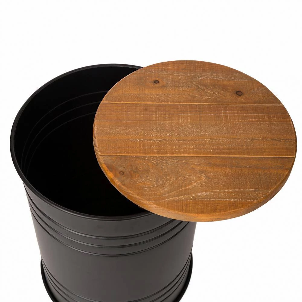 14.5 in. W Black Round Wood Storage End Table or Accent Table or Stool with Solid Wood Lid (2-Pack) by Glitzhome 9 14.5 in. W Black Round Wood Storage End Table or Accent Table or Stool with Solid Wood Lid (2-Pack) by Glitzhome - Image 7