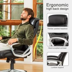 Black PU Leather Gaslift Adjustable Height Swivel Office Chair by Glitzhome -Deals Glitzhome Store black glitzhome executive chairs 2001100014 1f 1000