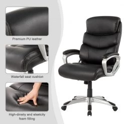 Black PU Leather Gaslift Adjustable Height Swivel Office Chair by Glitzhome -Deals Glitzhome Store black glitzhome executive chairs 2001100014 44 1000