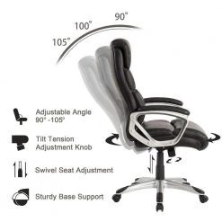 Black PU Leather Gaslift Adjustable Height Swivel Office Chair by Glitzhome -Deals Glitzhome Store black glitzhome executive chairs 2001100014 4f 1000