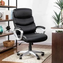 Black PU Leather Gaslift Adjustable Height Swivel Office Chair by Glitzhome