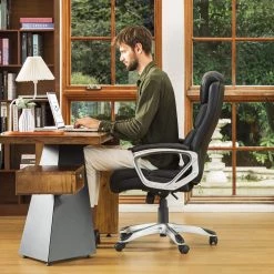 Black PU Leather Gaslift Adjustable Height Swivel Office Chair by Glitzhome -Deals Glitzhome Store black glitzhome executive chairs 2001100014 fa 1000