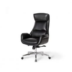 Mid-Century Modern Black Air Leatherette Adjustable Swivel High Back Office Chair by Glitzhome