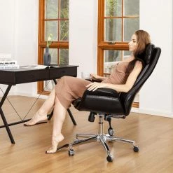 Mid-Century Modern Black Air Leatherette Adjustable Swivel High Back Office Chair by Glitzhome 19 Mid-Century Modern Black Air Leatherette Adjustable Swivel High Back Office Chair by Glitzhome -Deals Glitzhome Store black glitzhome executive chairs 2001100015 fa 1000