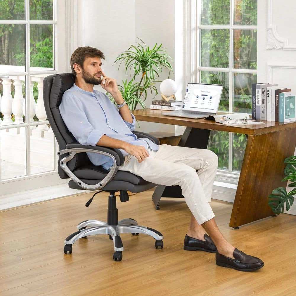 47 in. H Black PU Leather Gaslift Adjustable Swivel Office Chair by Glitzhome 12 47 in. H Black PU Leather Gaslift Adjustable Swivel Office Chair by Glitzhome - Image 10