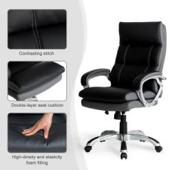 47 in. H Black PU Leather Gaslift Adjustable Swivel Office Chair by Glitzhome 18 47 in. H Black PU Leather Gaslift Adjustable Swivel Office Chair by Glitzhome -Deals Glitzhome Store black glitzhome executive chairs 2001100016 44 1000