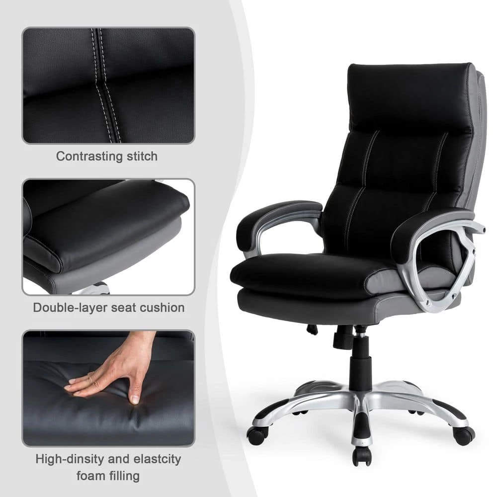 47 in. H Black PU Leather Gaslift Adjustable Swivel Office Chair by Glitzhome 9 47 in. H Black PU Leather Gaslift Adjustable Swivel Office Chair by Glitzhome - Image 7