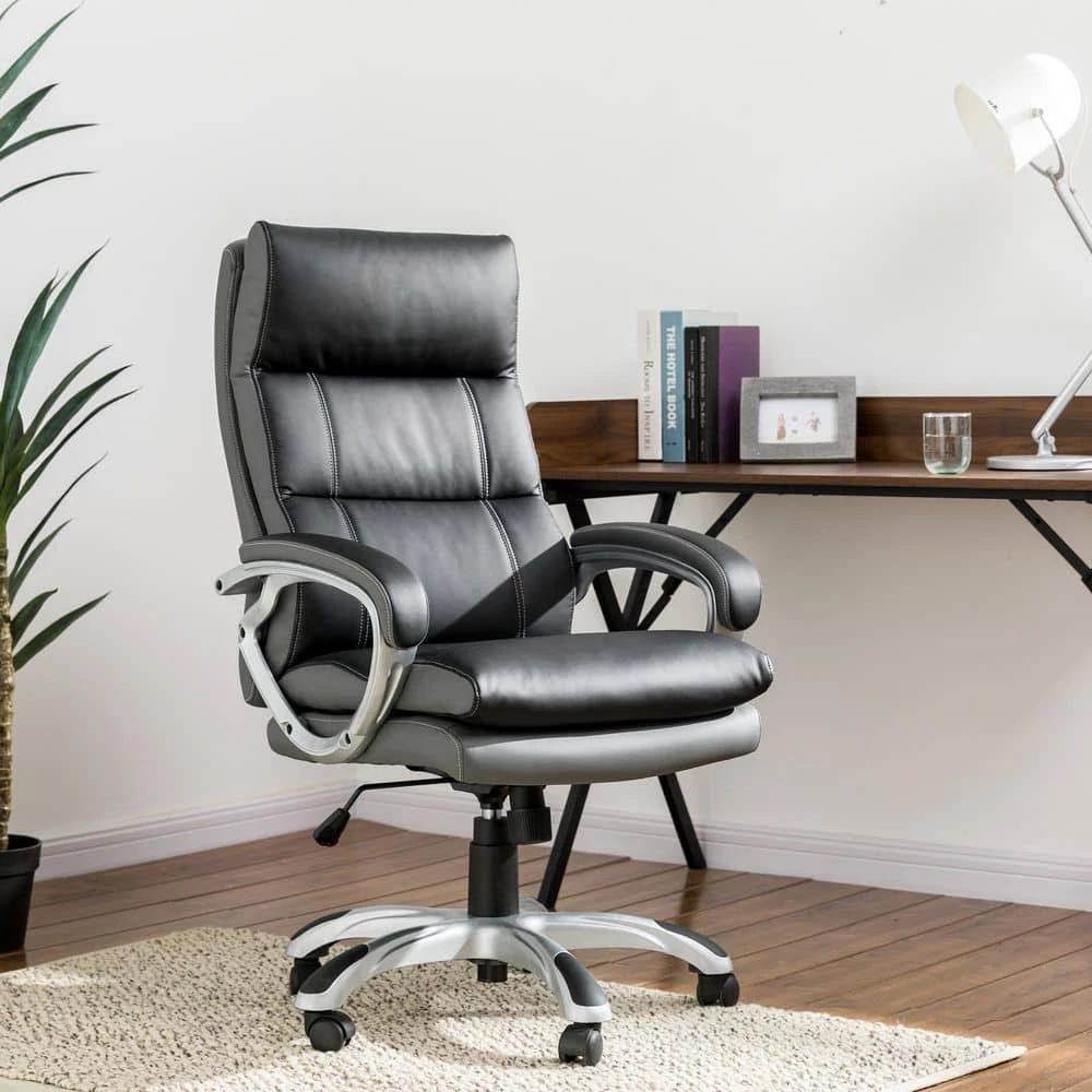 47 in. H Black PU Leather Gaslift Adjustable Swivel Office Chair by Glitzhome 3 47 in. H Black PU Leather Gaslift Adjustable Swivel Office Chair by Glitzhome