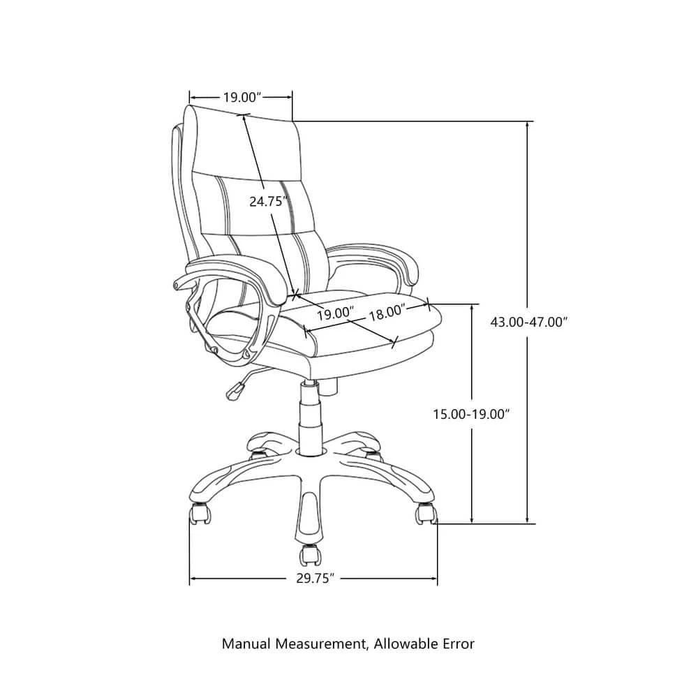 47 in. H Black PU Leather Gaslift Adjustable Swivel Office Chair by Glitzhome 6 47 in. H Black PU Leather Gaslift Adjustable Swivel Office Chair by Glitzhome - Image 4