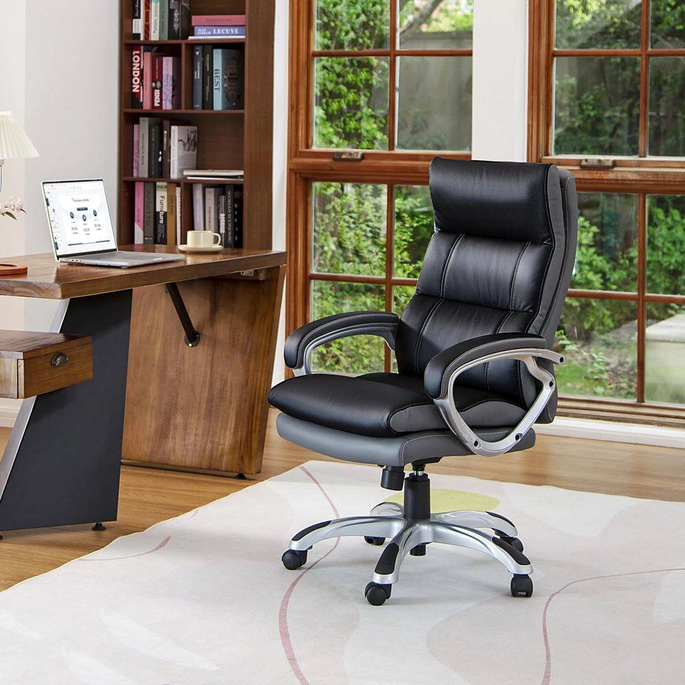 47 in. H Black PU Leather Gaslift Adjustable Swivel Office Chair by Glitzhome 4 47 in. H Black PU Leather Gaslift Adjustable Swivel Office Chair by Glitzhome - Image 2