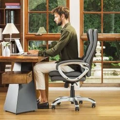 47 in. H Black PU Leather Gaslift Adjustable Swivel Office Chair by Glitzhome 19 47 in. H Black PU Leather Gaslift Adjustable Swivel Office Chair by Glitzhome -Deals Glitzhome Store black glitzhome executive chairs 2001100016 fa 1000