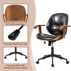 38.00"H Black Leatherette Adjustable Ergonomic Swivel Desk Chair/Task Chair by Glitzhome -Deals Glitzhome Store black glitzhome task chairs 2001100007 1f 1000