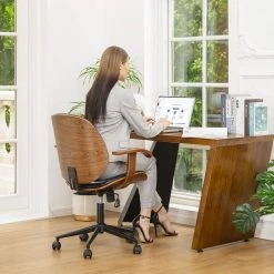 38.00"H Black Leatherette Adjustable Ergonomic Swivel Desk Chair/Task Chair by Glitzhome -Deals Glitzhome Store black glitzhome task chairs 2001100007 76 1000