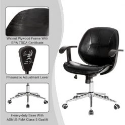38 in. H Black PU Leather Adjustable Swivel Desk Chair/Task Chair by Glitzhome -Deals Glitzhome Store black glitzhome task chairs 2001100033 1f 1000