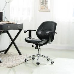 38 in. H Black PU Leather Adjustable Swivel Desk Chair/Task Chair by Glitzhome -Deals Glitzhome Store black glitzhome task chairs 2001100033 31 1000