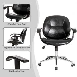 38 in. H Black PU Leather Adjustable Swivel Desk Chair/Task Chair by Glitzhome -Deals Glitzhome Store black glitzhome task chairs 2001100033 44 1000