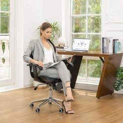 38 in. H Black PU Leather Adjustable Swivel Desk Chair/Task Chair by Glitzhome -Deals Glitzhome Store black glitzhome task chairs 2001100033 77 1000