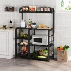 Dexter Black 5 Shelves Bakers Rack with Bottle Storage Basket and 6 Hooks by TRIBESIGNS WAY TO ORIGIN -Deals Glitzhome Store black tribesigns way to origin baker s racks hd c0460 31 1000