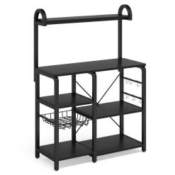 Dexter Black 5 Shelves Bakers Rack with Bottle Storage Basket and 6 Hooks by TRIBESIGNS WAY TO ORIGIN