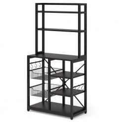 Aleah Black 4-Shelves Bakers Rack with 2-Wire Baskets and 6 Hooks by TRIBESIGNS WAY TO ORIGIN