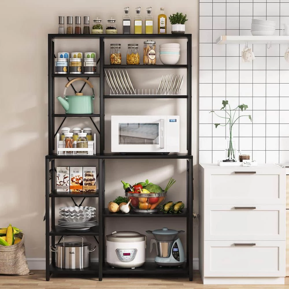 Bachel Contemporary Black Kitchen Baker's Rack with Open Shelves and Hanging Hooks by TRIBESIGNS WAY TO ORIGIN 9 Bachel Contemporary Black Kitchen Baker's Rack with Open Shelves and Hanging Hooks by TRIBESIGNS WAY TO ORIGIN - Image 7