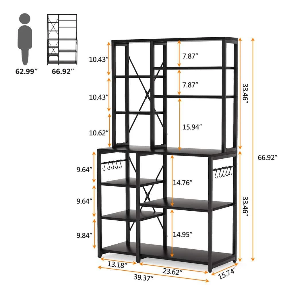 Bachel Contemporary Black Kitchen Baker's Rack with Open Shelves and Hanging Hooks by TRIBESIGNS WAY TO ORIGIN 5 Bachel Contemporary Black Kitchen Baker's Rack with Open Shelves and Hanging Hooks by TRIBESIGNS WAY TO ORIGIN - Image 3