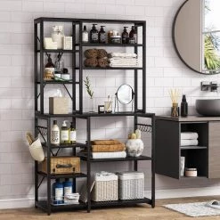 Bachel Contemporary Black Kitchen Baker's Rack with Open Shelves and Hanging Hooks by TRIBESIGNS WAY TO ORIGIN 14 Bachel Contemporary Black Kitchen Baker's Rack with Open Shelves and Hanging Hooks by TRIBESIGNS WAY TO ORIGIN -Deals Glitzhome Store black tribesigns way to origin baker s racks hd sf0187b 4f 1000