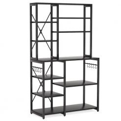 Bachel Contemporary Black Kitchen Baker's Rack with Open Shelves and Hanging Hooks by TRIBESIGNS WAY TO ORIGIN