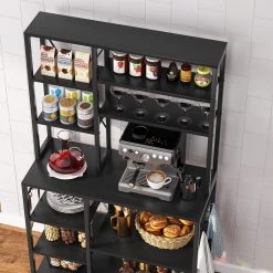 Bachel Contemporary Black Kitchen Baker's Rack with Open Shelves and Hanging Hooks by TRIBESIGNS WAY TO ORIGIN 12 Bachel Contemporary Black Kitchen Baker's Rack with Open Shelves and Hanging Hooks by TRIBESIGNS WAY TO ORIGIN -Deals Glitzhome Store black tribesigns way to origin baker s racks hd sf0187b a0 1000