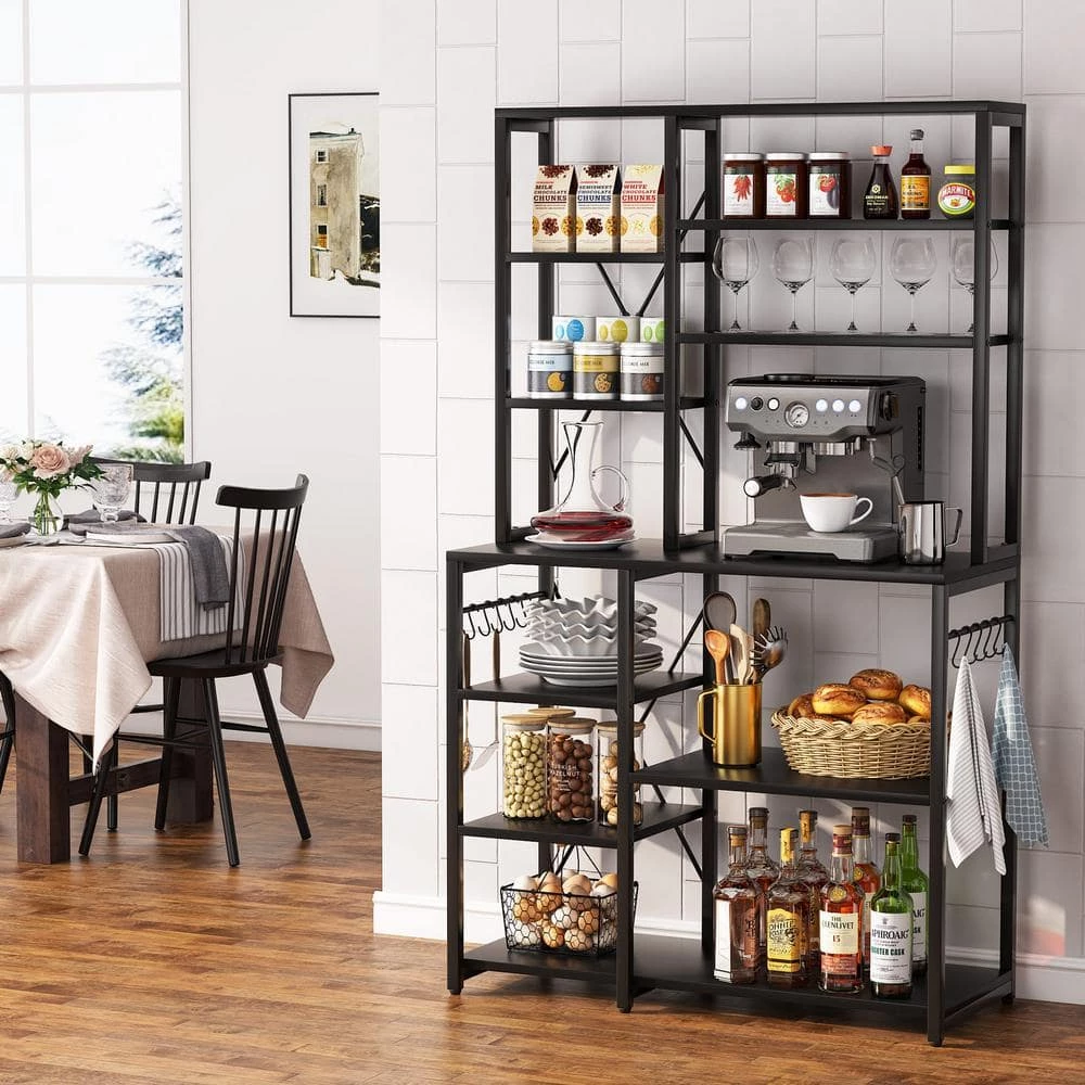 Bachel Contemporary Black Kitchen Baker's Rack with Open Shelves and Hanging Hooks by TRIBESIGNS WAY TO ORIGIN 7 Bachel Contemporary Black Kitchen Baker's Rack with Open Shelves and Hanging Hooks by TRIBESIGNS WAY TO ORIGIN - Image 5