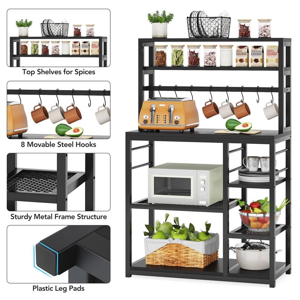 Bachel Black Baker's Rack with Hooks and Storage Shelves by TRIBESIGNS WAY TO ORIGIN 8 Bachel Black Baker's Rack with Hooks and Storage Shelves by TRIBESIGNS WAY TO ORIGIN - Image 6