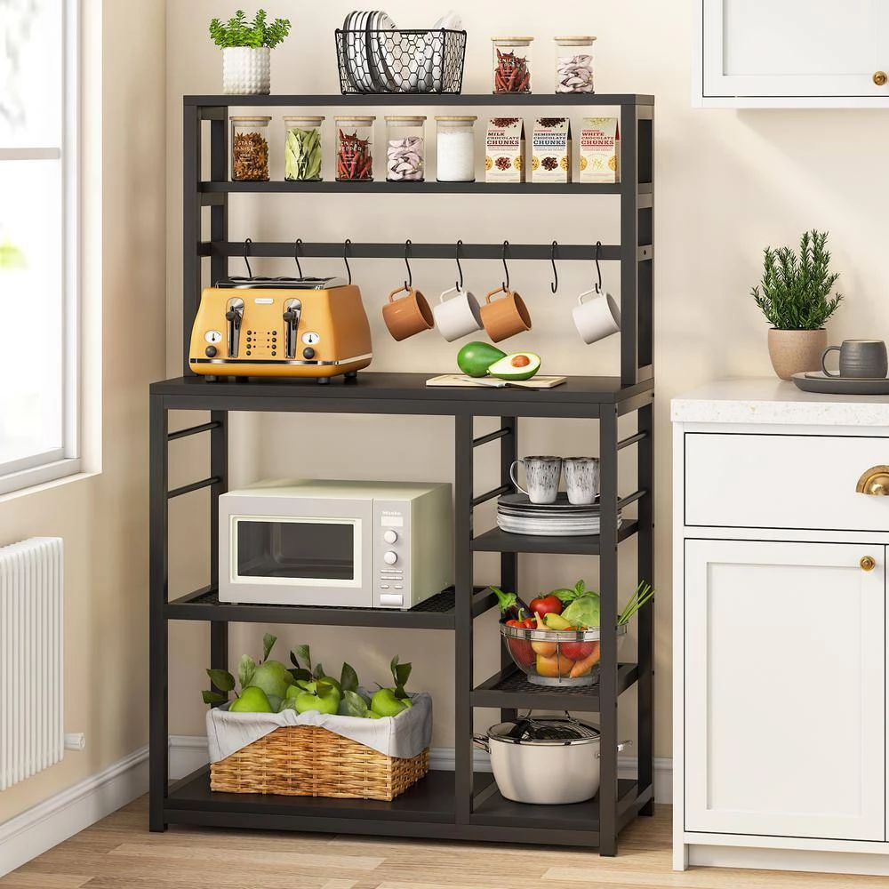 Bachel Black Baker's Rack with Hooks and Storage Shelves by TRIBESIGNS WAY TO ORIGIN 9 Bachel Black Baker's Rack with Hooks and Storage Shelves by TRIBESIGNS WAY TO ORIGIN - Image 7