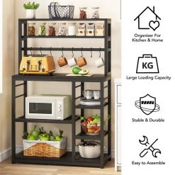 Bachel Black Baker's Rack with Hooks and Storage Shelves by TRIBESIGNS WAY TO ORIGIN 13 Bachel Black Baker's Rack with Hooks and Storage Shelves by TRIBESIGNS WAY TO ORIGIN -Deals Glitzhome Store black tribesigns way to origin baker s racks hd zy0049 4f 1000