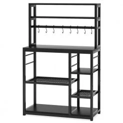 Bachel Black Baker's Rack with Hooks and Storage Shelves by TRIBESIGNS WAY TO ORIGIN