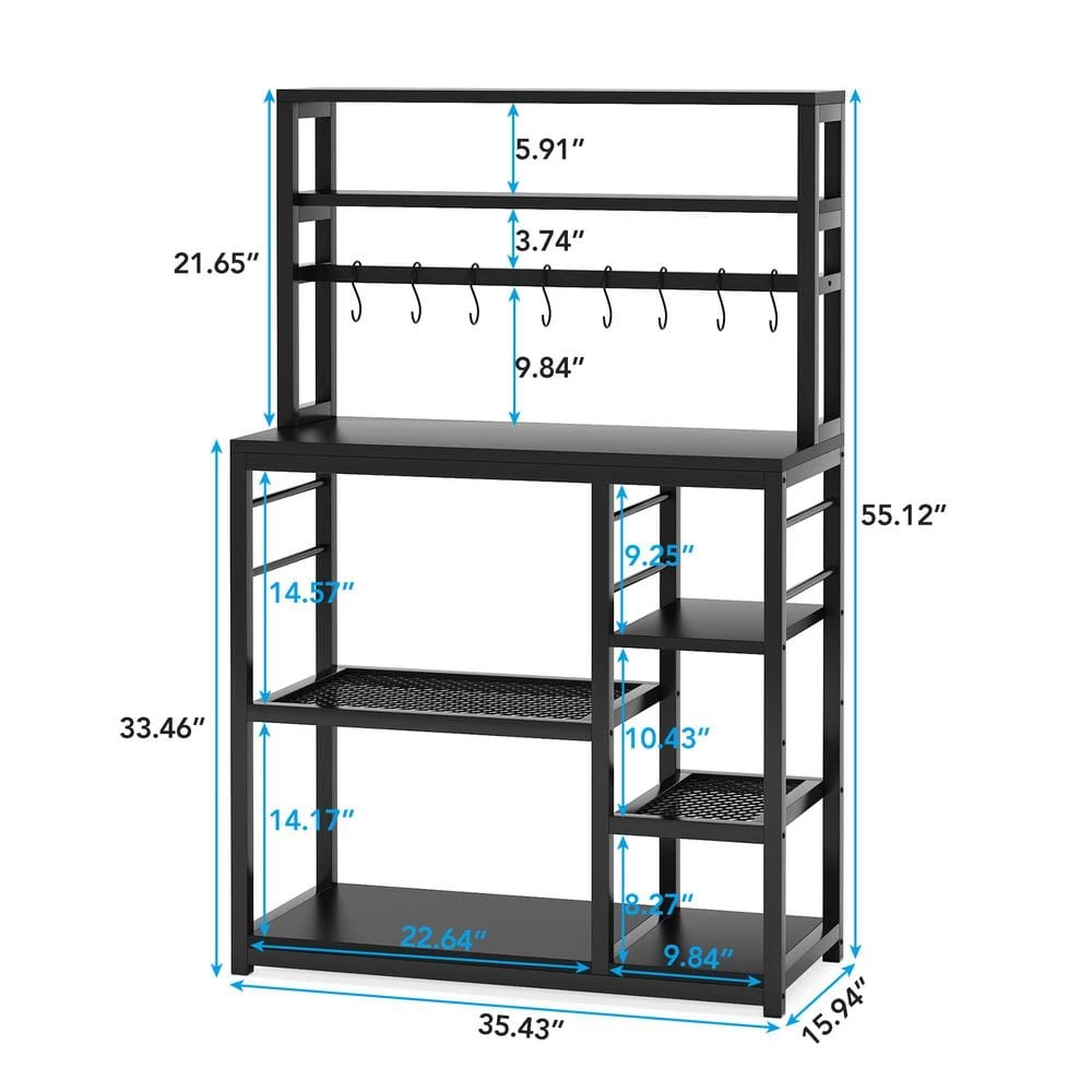 Bachel Black Baker's Rack with Hooks and Storage Shelves by TRIBESIGNS WAY TO ORIGIN 5 Bachel Black Baker's Rack with Hooks and Storage Shelves by TRIBESIGNS WAY TO ORIGIN - Image 3